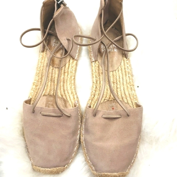 Eileen Fisher Criss Cross Lace Suede Espadrille 5 earth - Picture 5 of 12